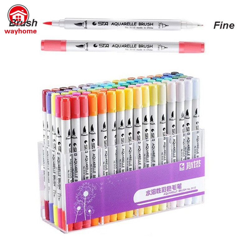 Set 2 bút highlight màu nước thiết kế 2 đầu nét mảnh 0.4 chất lượng cao