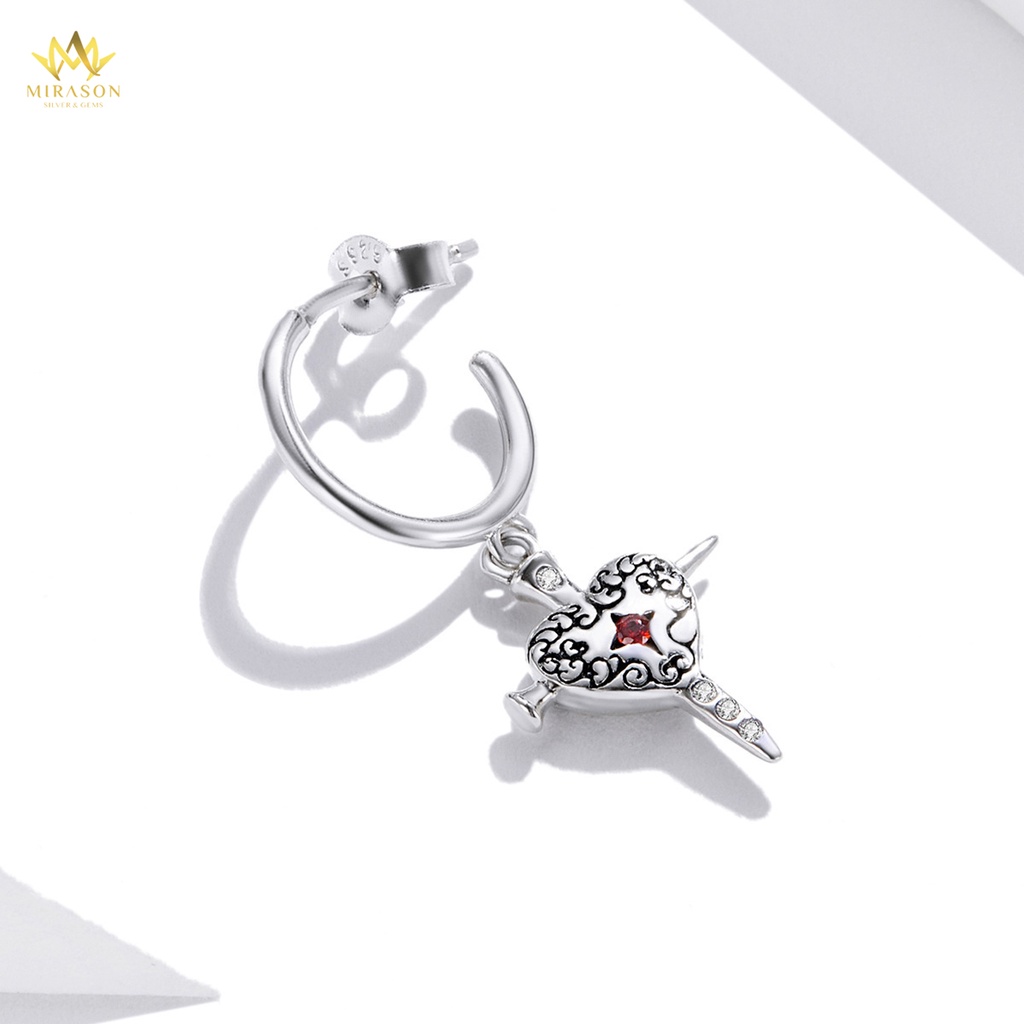 Khuyên Tai Bạc Nữ MIRASON Trái Tim Đinh Xuyên Đính Đá Họa Tiết Cá Tính MBT266 - Bông Tai Nữ Bạc 925 Cao Cấp