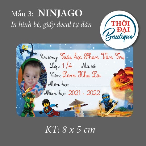 Giấy nhãn tập vở in tên + ảnh học sinh  combo 25 nhãn