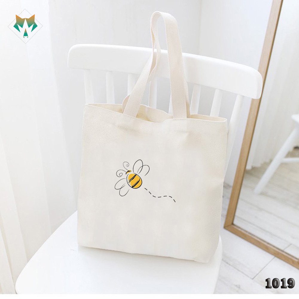 Túi Tote Trắng Chất Vải Canvas 1019 482 Con Ong Bee Dễ Thương Hàng Chuẩn Đẹp - Hazo