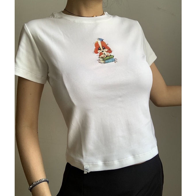 Áo Thun Trắng In,Thêu Hình Màu Sắc tiemmem