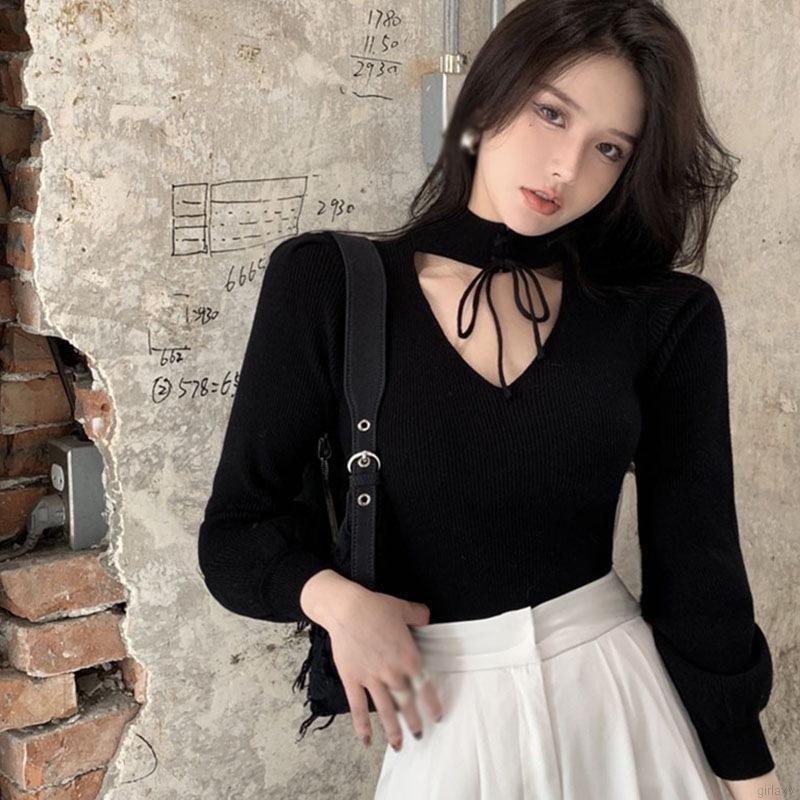 Áo len tay dài cổ chữ V thời trang cho nữ