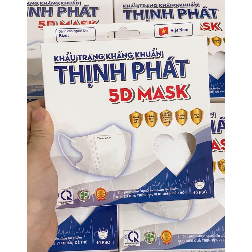 Khẩu trang y tế 5D Mask KHÁNG KHUẨN THỊNH PHÁT (1 Hộp 10 Chiếc)