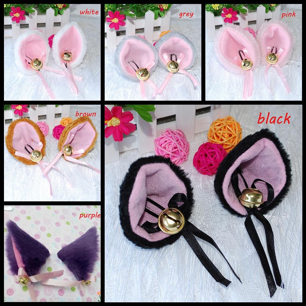 (Hàng Mới Về) Kẹp Tóc Tai Mèo Đính Chuông 6 Màu Hóa Trang Halloween