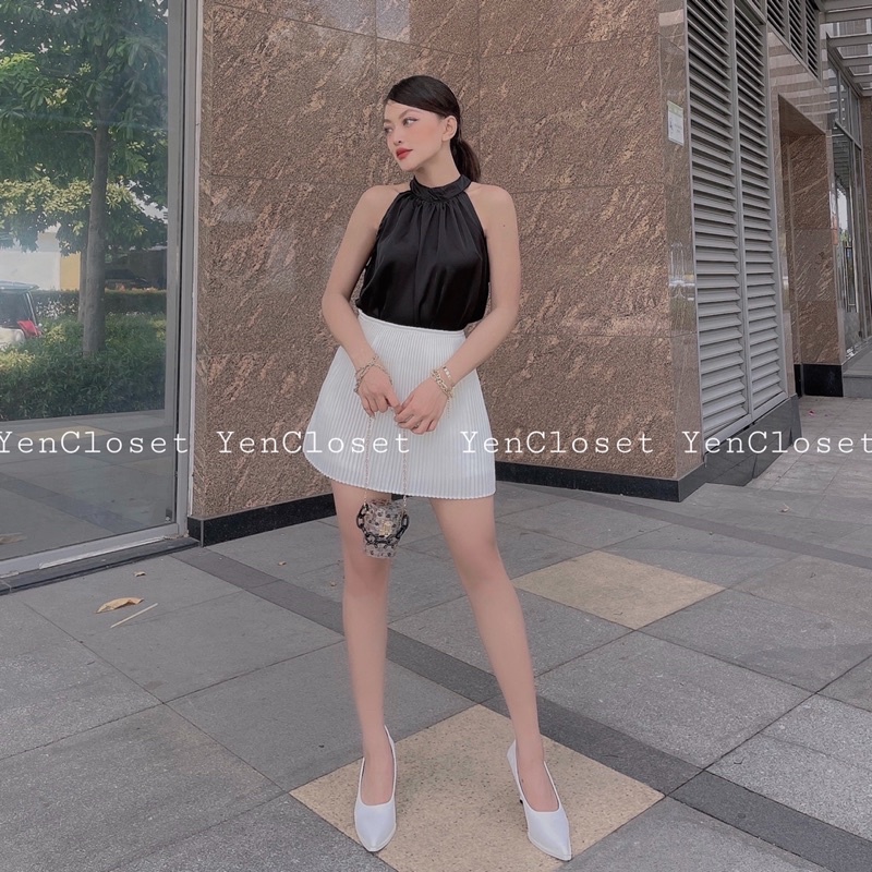 [FREESHIP] Hình chính chủ YenCloset kèm feedback của khách - Áo yếm lụa sang chảnh và chân váy dập ly hàng thiết kế