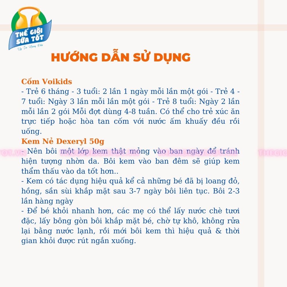 Combo Cốm Ăn Ngon Voikid &amp; Dưỡng Ẩm Dexeryl Creme 50g Chăm Sóc Sức Khỏe Bé Thegioisuatot