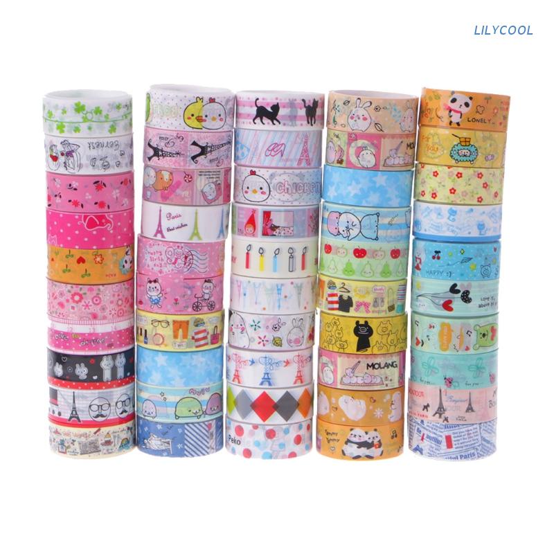 Set 10 cuộn băng dán họa tiết hoạt hình trang trí sổ tay dễ thương 4m