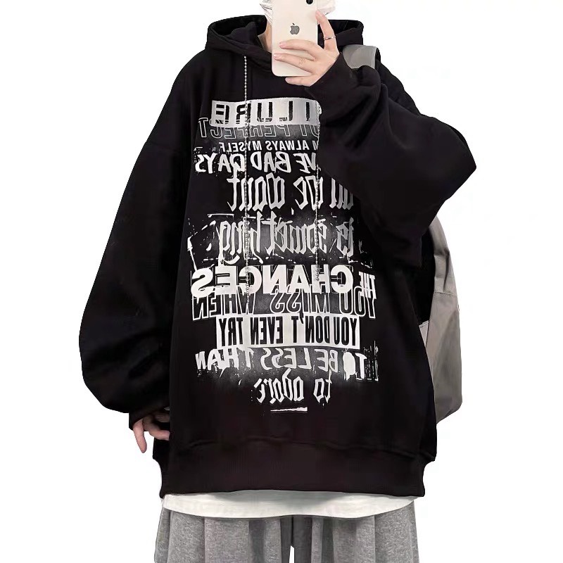 Áo Hoodies Nam Chui Đầu Nón Lớn In Hình Chữ Độc Đáo Form Rộng Che Nắng Tốt NEW UNISEX