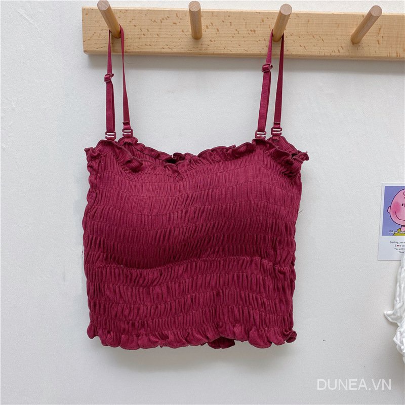 DUNEA Áo hai dây hở lưng xếp ly có đệm ngực cho nữ