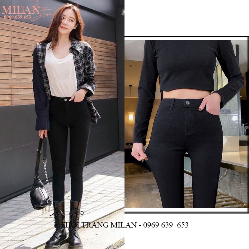 ✧♨Quần legging đen nữ dài trơn ôm body cạp lưng cao 1 khuy có túi nâng mông gen bụng dáng tregging vải umi dày co dãn