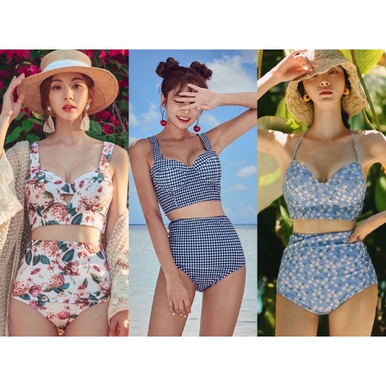 Xiuer Bộ bikini Hai Mảnh Lưng Cao Màu Trơn Kèm Mút Nâng Ngực Thời Trang Đi Biển Quyến Rũ#Y41