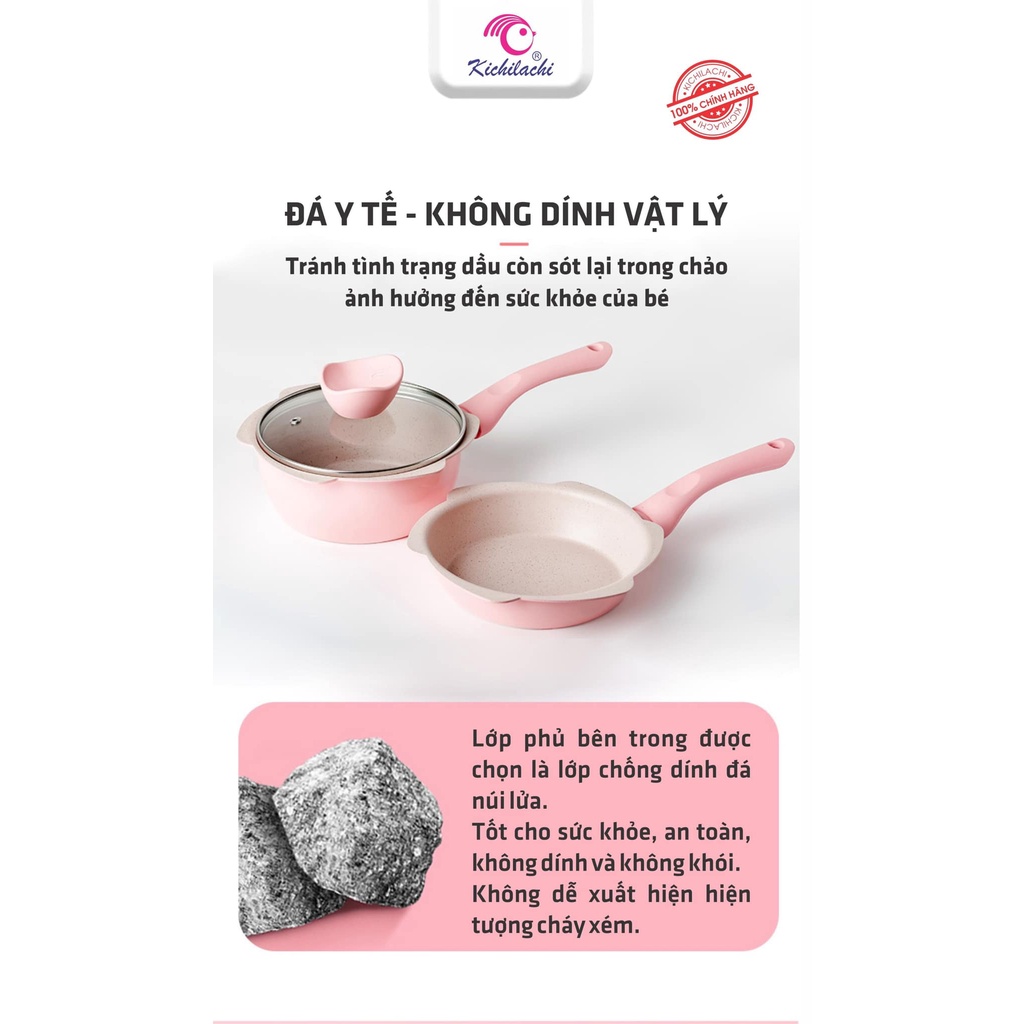 Bộ nồi chảo xửng hấp chống dính Kichilachi 3in1 bằng hợp kim nhôm cao cấp cho bé ăn dặm