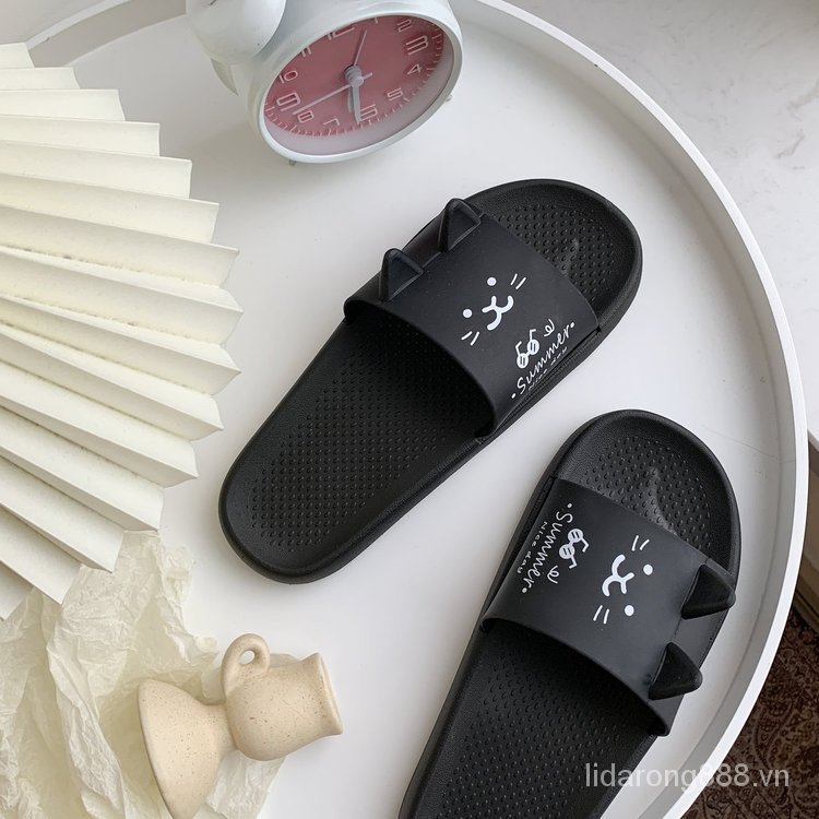 Summer NewinsCute Cat Ears Cartoon Slippers Women's Casual Non-Slip Interior Home Bath Sandals 1ym5
