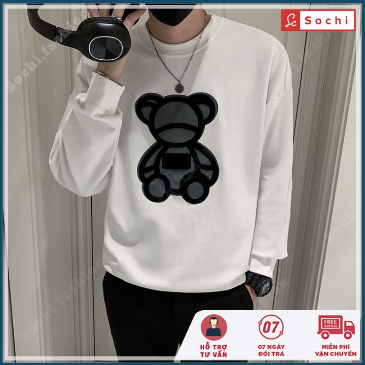 Áo sweater nam tay dài, áo thu đông unisex nỉ mềm mịn vừa người in Gấu Xám mã SW.611