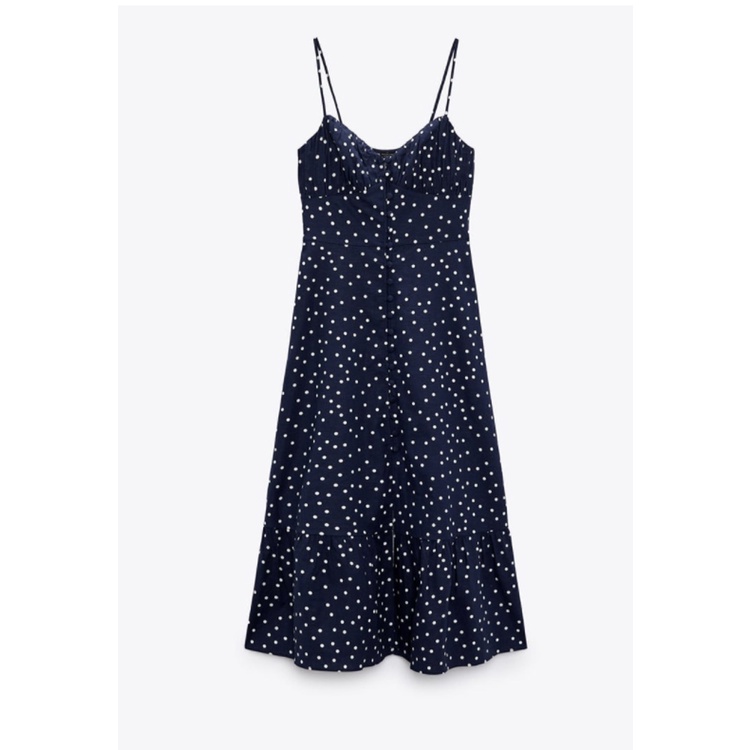 Đầm Đồ Lót Xếp Ly Cổ Chữ V Phối Nút Họa Tiết Chấm Bi Zara 22 Thời Trang Mùa Hè8514155