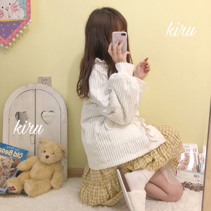 Áo Khoác Cardigan Tay Dài Phồng Dáng Rộng Phối Túi Hình Nấm Cây Dễ Thương Kiểu Nhật Bản Cho Sinh Viên Nữ