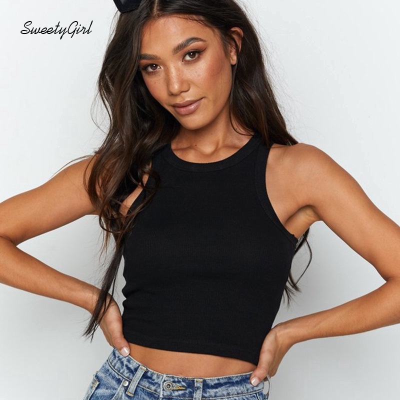 Áo Croptop Cổ Tròn Màu Trơn Dễ Phối Đồ