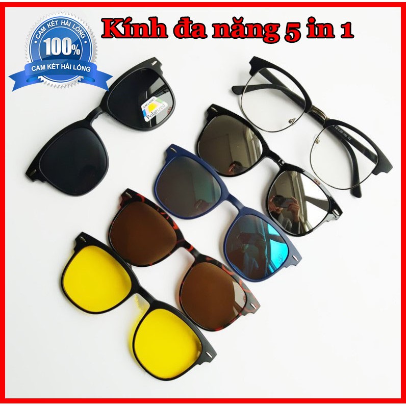 [Ảnh + Video - Full box] Kính 5 in 1 đa năng râm cận gọng tròn