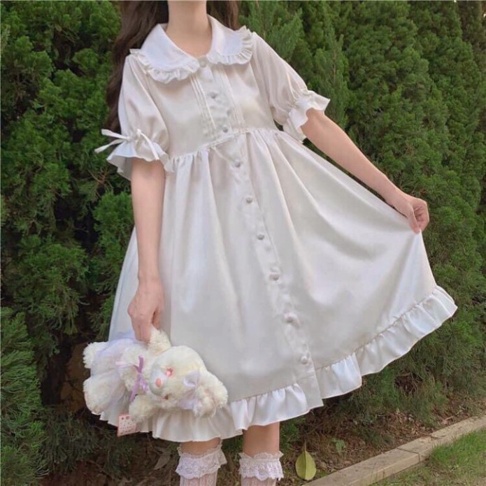 Váy babydoll trắng dáng dài cổ bẻ sen bánh bèo bigsize chất thô lụa mềm ,có quà tặng ,kho hàng chuyên đồ sỉ