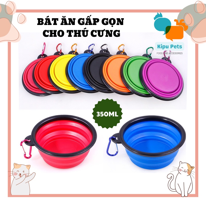 Bát Ăn Gấp Gọn Tiện Lợi Cho Thú Cưng 350ml – Bát Ăn Sillicon Du Lịch Gấp Gọn - Tặng Kèm Móc Treo – Kipu Pet