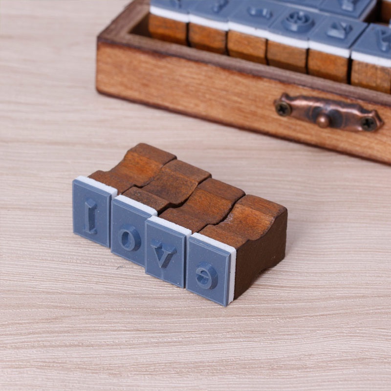 Set 30 con dấu gỗ khắc chữ phong cách retro