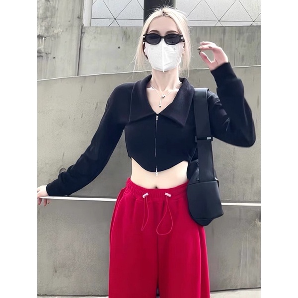Áo Cardigan Croptop Tay Dài Khoá Kéo Sexy Tôn Dáng