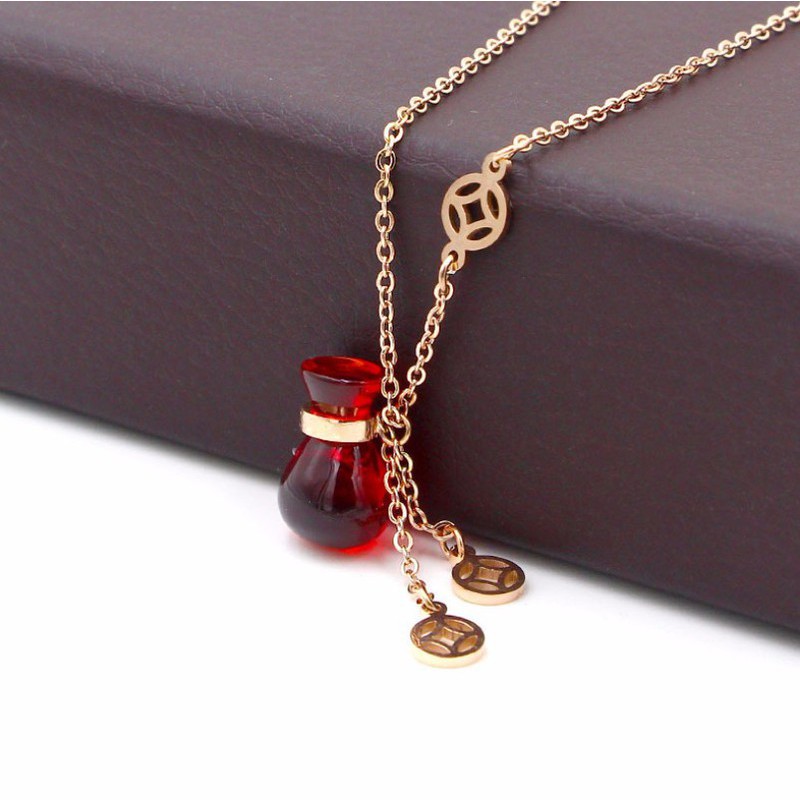 Dây Chuyền Nữ Hồ Lô Đỏ May Mắn Titan Ko đen TT 0838