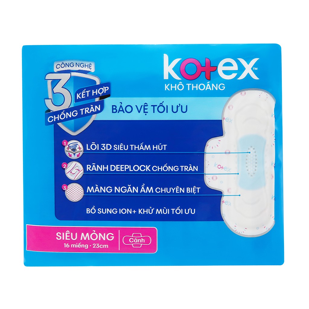 Băng vệ sinh Kotex khô thoáng siêu mỏng cánh 23cm (16 miếng)