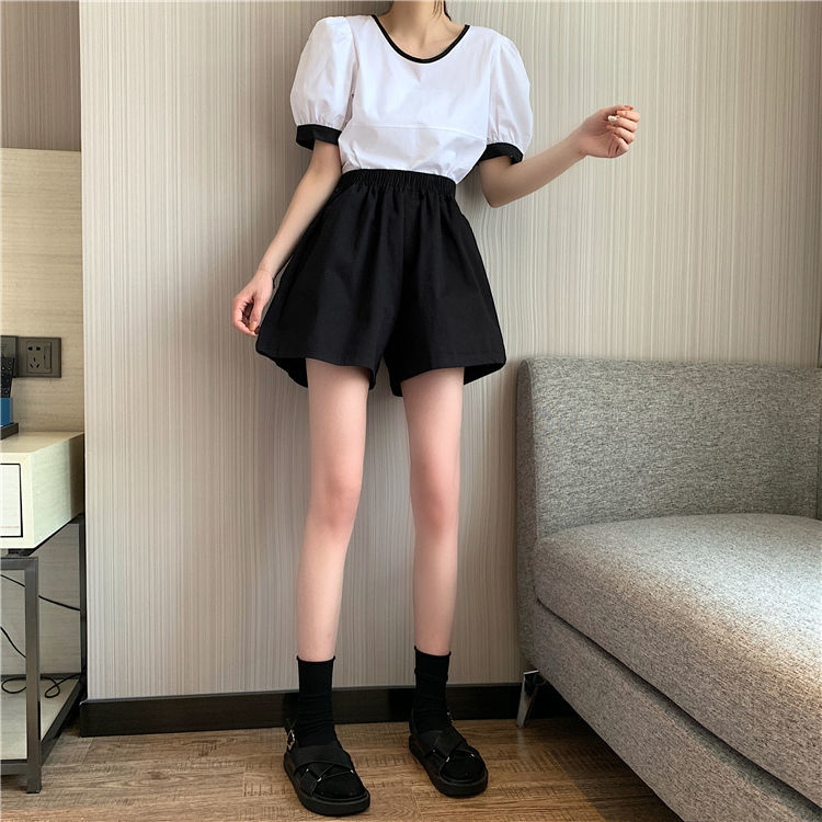 Quần short nữ ống rộng cạp cao thoải mái thời trang phong cách Hàn Quốc