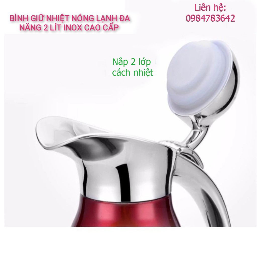 Phích Nước Giữ Nhiệt - Bình Nóng Lạnh Inox 2 Lớp Cao Cấp, Dung Tích 2 Lít