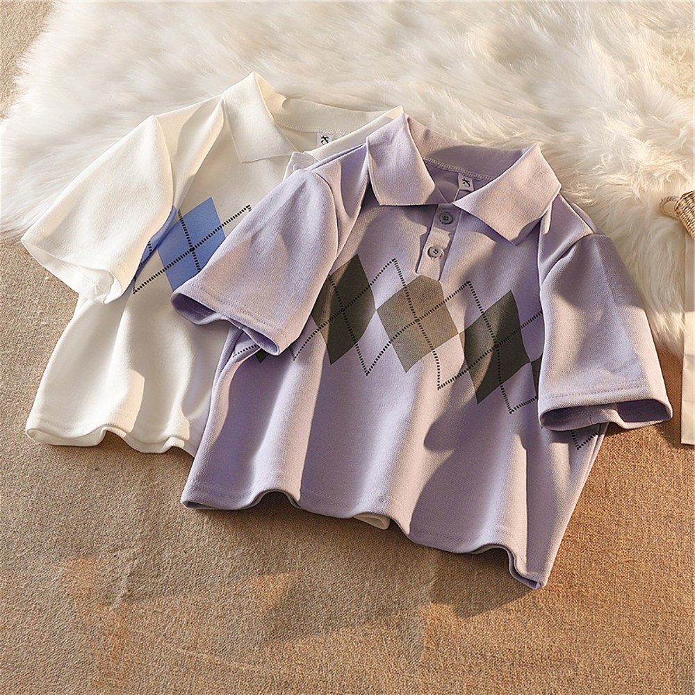 NUZIRO  Áo thun  kiểu croptop cổ bẻ tay ngắn phong cách Hàn Quốc thời trang cho nữ