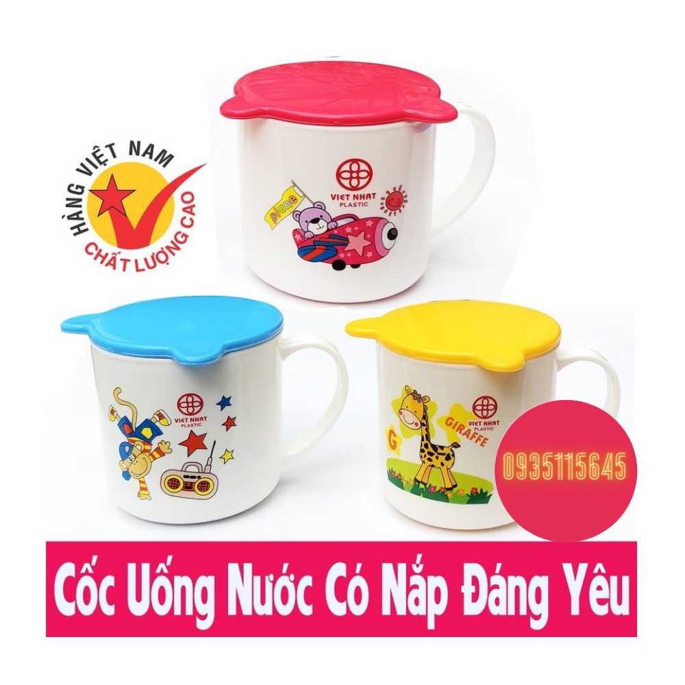 Cốc Uống Nước Có Nắp Đậy Hình Tai Gấu Cho Bé 180ml Nhựa Việt Nhật