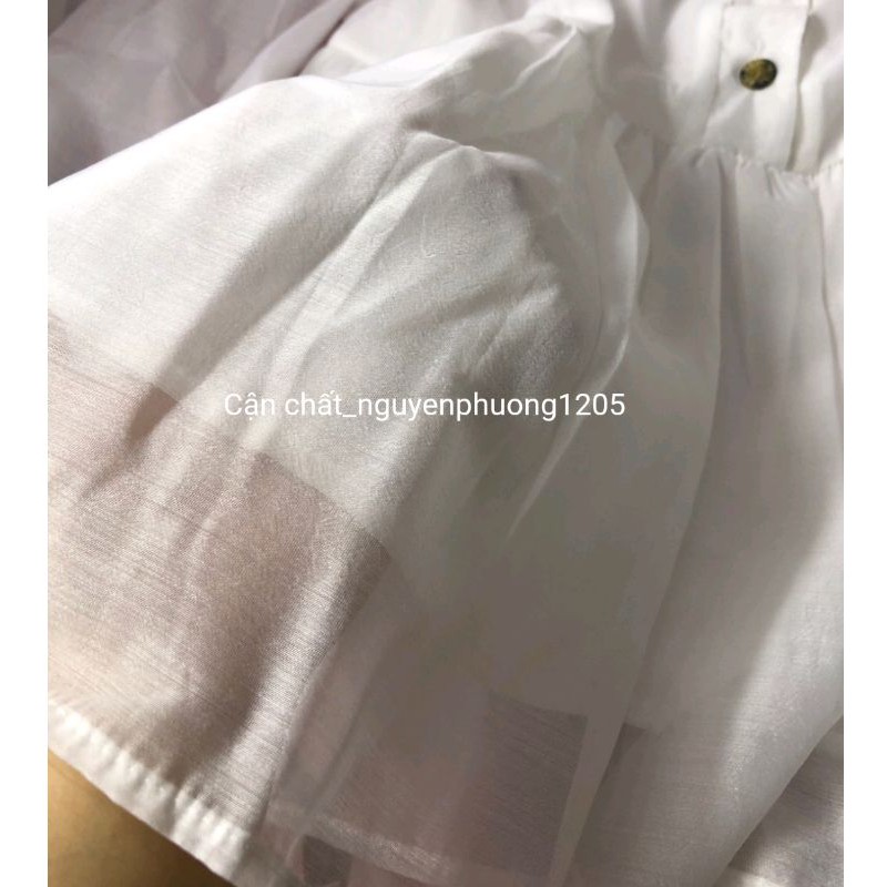 Áo voan babydoll cổ V tay bồng phối cúc ba màu Hàn Quốc dễ phối đồ