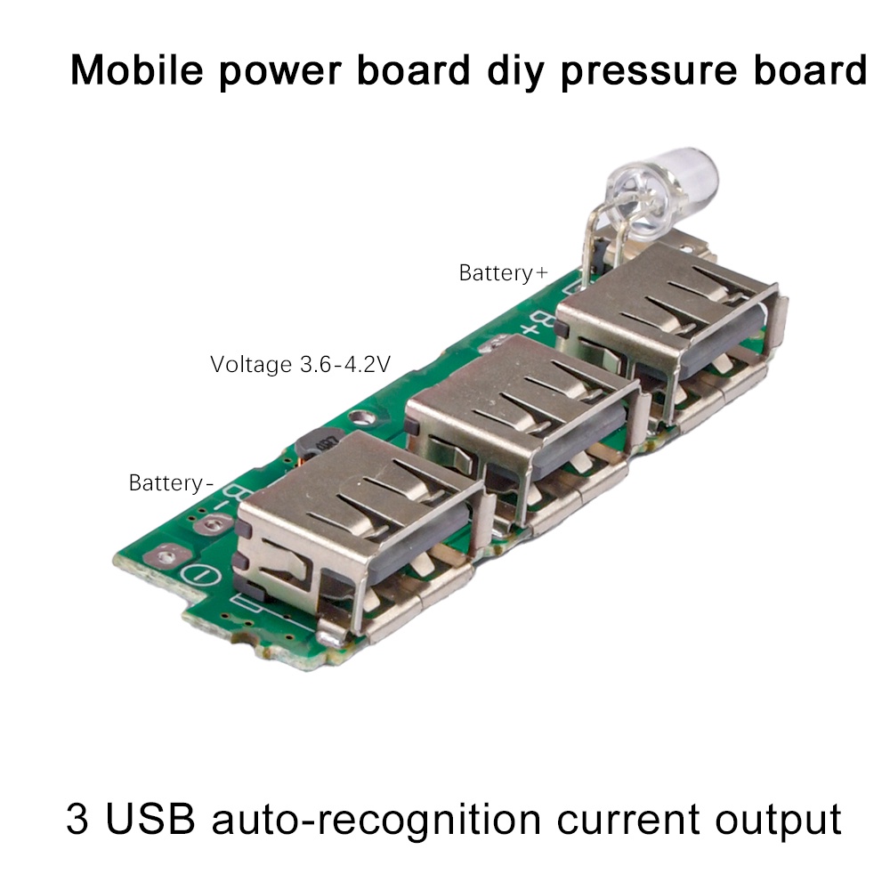 Bảng mạch tăng áp PCBFUN 3 đầu ra usb Li-ion 18650 3V 5V có đèn LED cho sạc dự phòng DIY