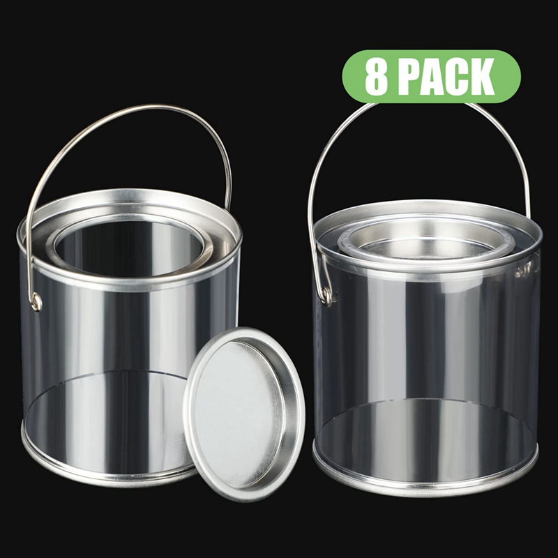 Bộ 8 Xô Đựng Sơn Bằng Nhựa Trong Suốt Có Nắp Kim Loại Và Tay Cầm Kim Loại