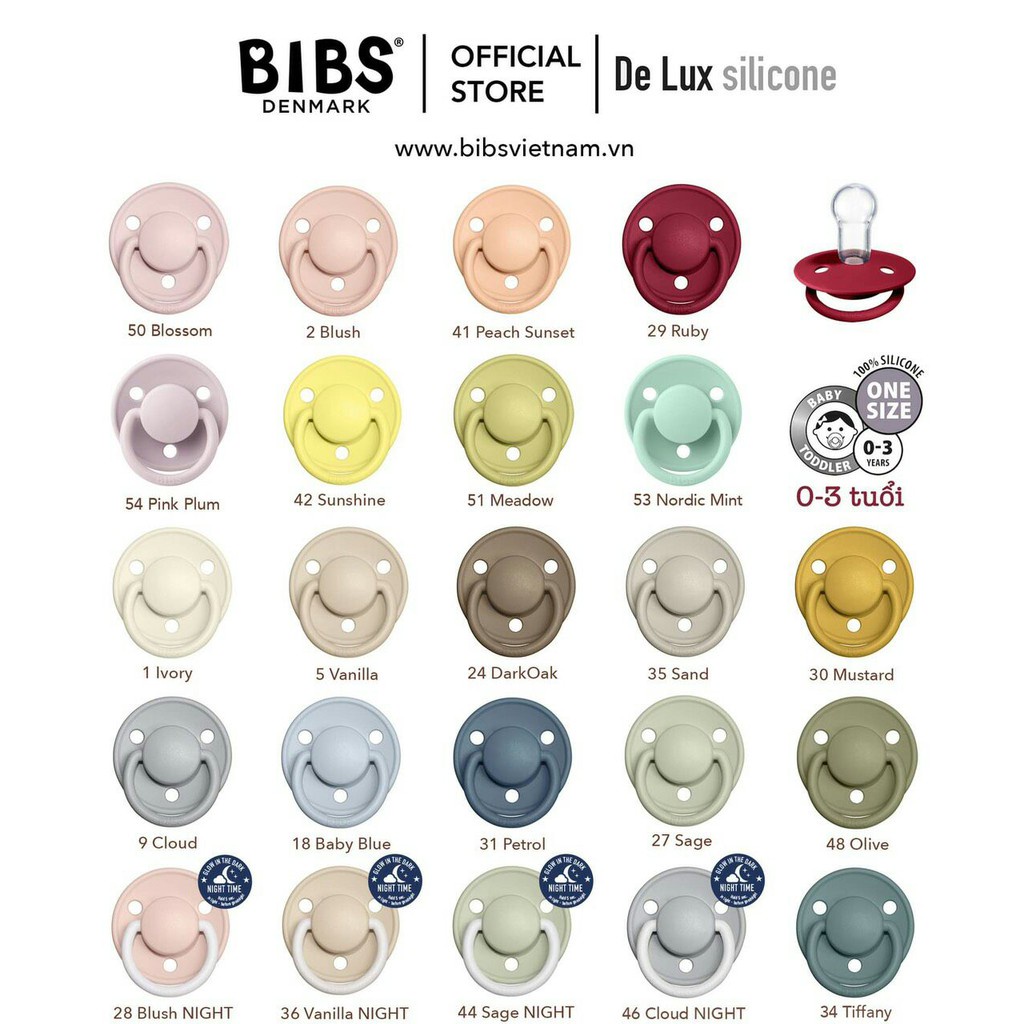 Ti giả silicon cho bé Bibs Delux 0-3 tuổi, Ty giả Bibs silicone chỉnh nha - Monnie Kids