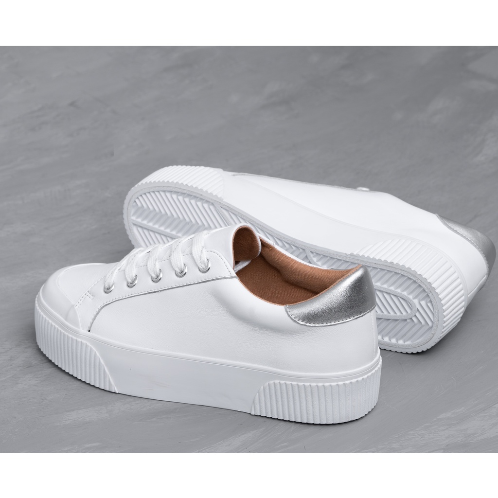 Giày Sneaker Nữ Da Bò Thật Sang Trọng DINCOX D31 White Silver Chính Hãng