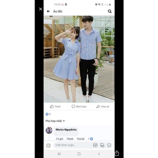 áo váy sơ mi cặp  đôi kèm feedback khách mặc
