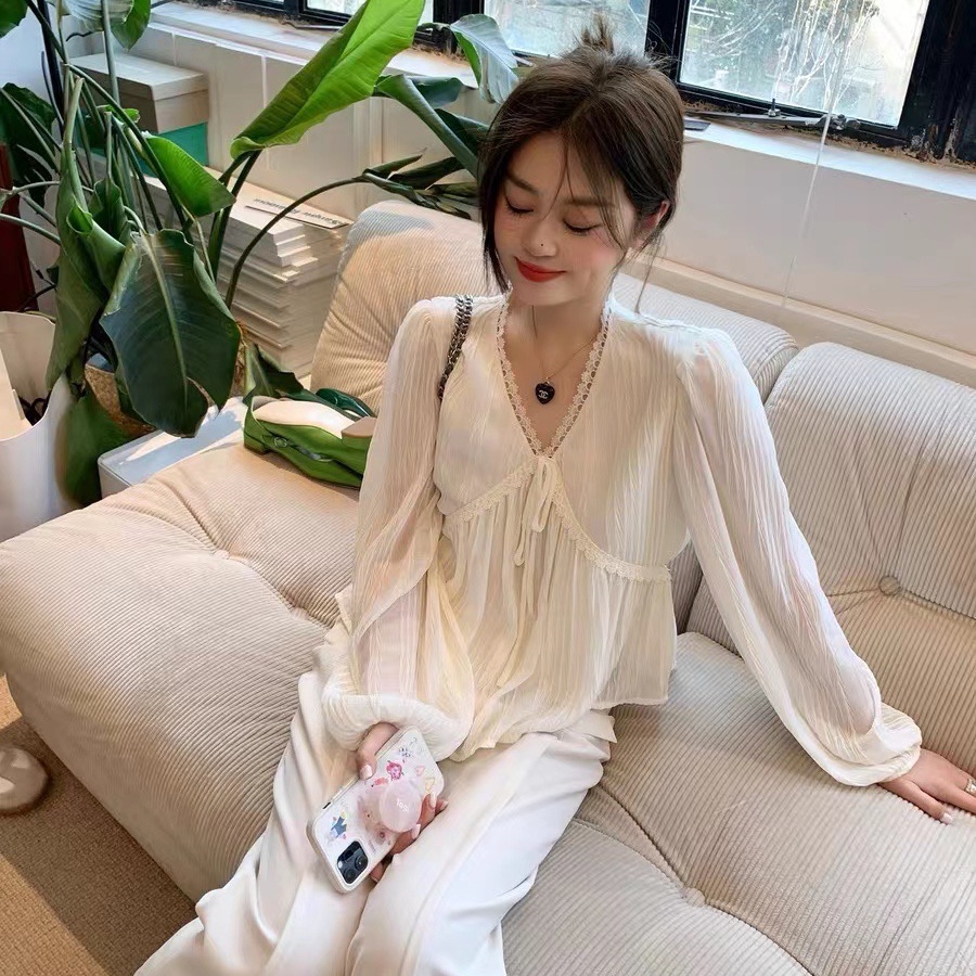 Áo Nữ Tay Dài Cổ Chữ V Thời Trang Hàn Quốc