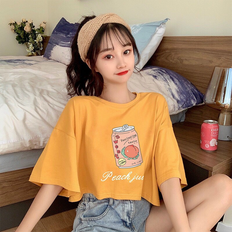 Áo Croptop nữ form rộng kiểu Hàn Quốc PEACH JUICE Freesize dưới 55kg Molly Fashion