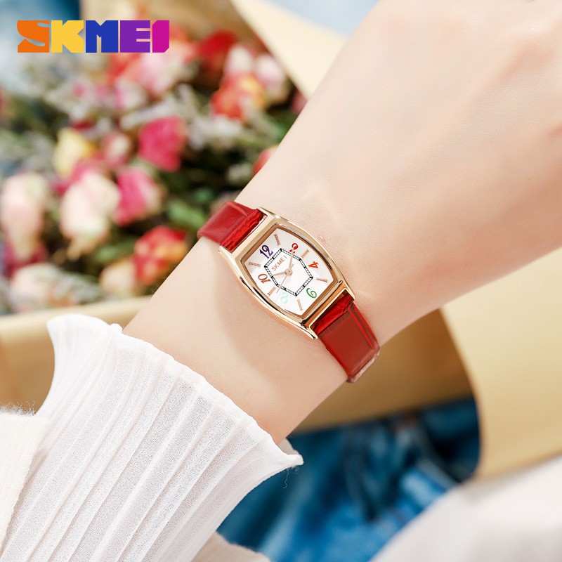 SKMEI 1781 Fashion Watch Women Textured Leather Strap Golden Case Quartz Classic Design Elegant