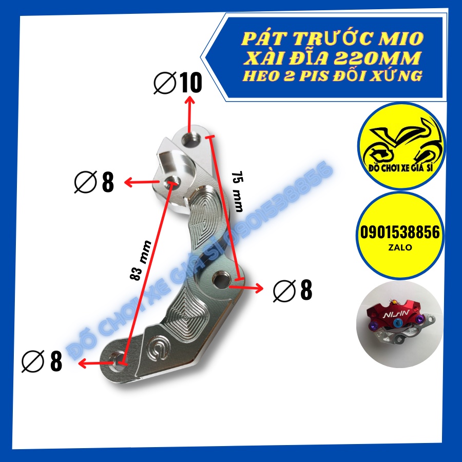 Pát trước Mio nhỏ đĩa 220mm xài heo, Nissin, Adelin 2 pis đối xứng