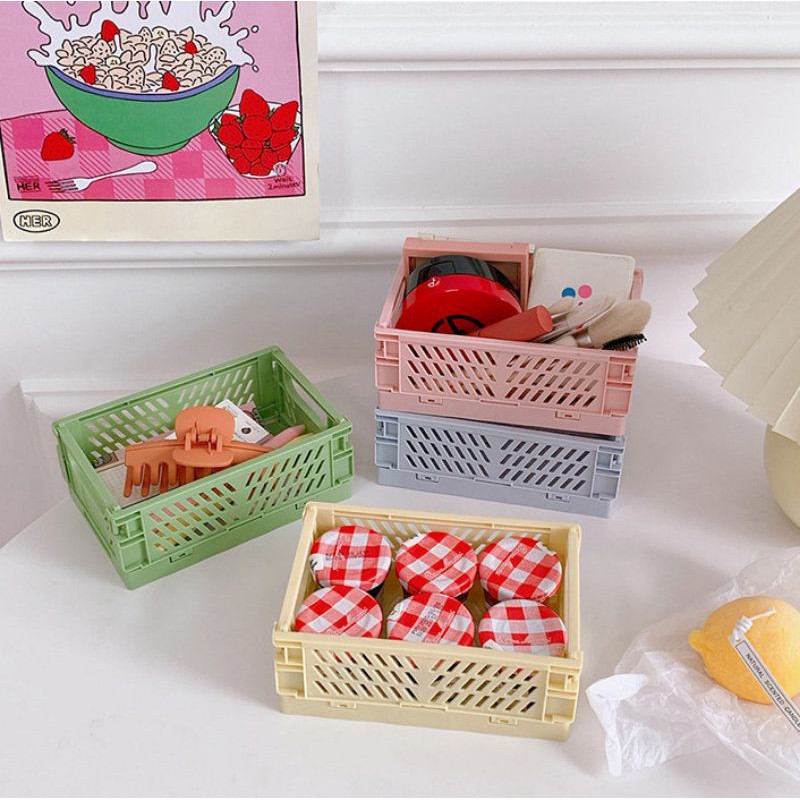 Giỏ mini đa năng để bàn xinh xỉu - Giá màu pastel rẻ đẹp cho bạn nữ trang trí góc nhỏ