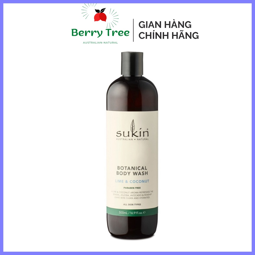 Sữa tắm thảo dược hương chanh và dừa Sukin Botanical Body Wash Lime &amp; Coconut 500ml (BR)