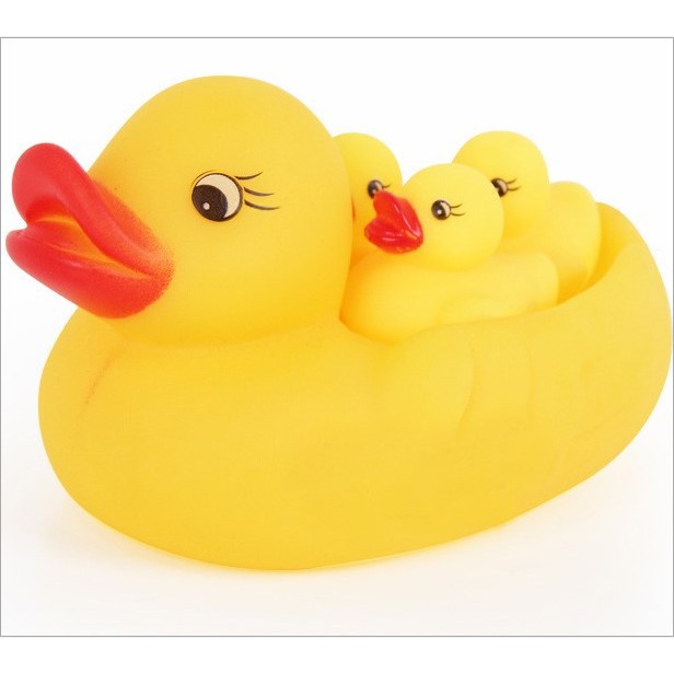 Đồ chơi Đàn vịt vàng kêu chip chip cho bé chơi khi tắm gồm 1 vịt mẹ và 3 chú vịt con