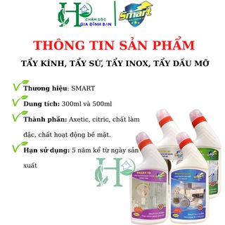 Bộ Dung dịch tẩy rửa SMART siêu sạch: Tẩy sứ, kính, dầu mỡ, cặn canxi inox - Tẩy sạch sau 2 Phút loại 500ml