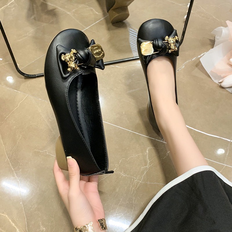 Giầy búp bê nữ 3 phân nơ gấu đế siêu mềm và êm