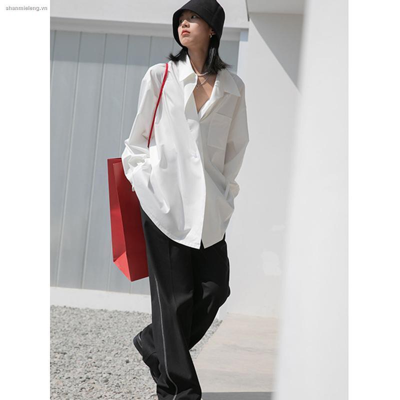 Áo Sơ Mi Dáng Rộng Màu Trắng / Xanh Dương Phong Cách Cổ Điển Thời Trang Mùa Hè Mới Dành Cho Bạn Nữ 2021