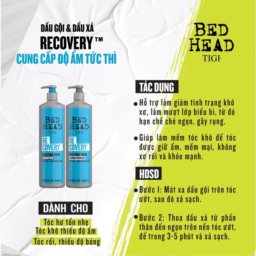 Dầu xả tigi xanh dương - dầu xả phục hồi độ ẩm tức thì TIGI RECOVERY MOISTURE RUSH 970ml chính hãng