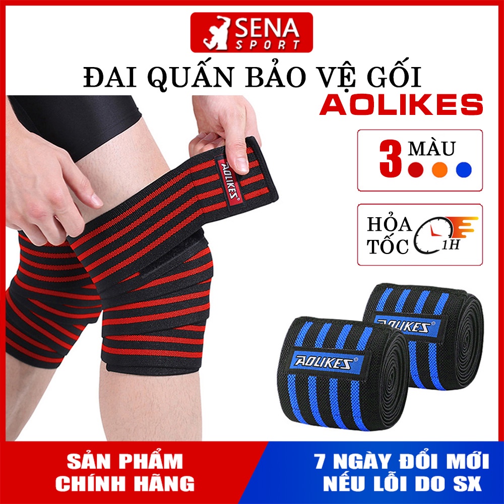 [1 Đôi] Đai Quấn gối tập Gym Aolikes loại có Miếng dán, Dài 1.8m - Trợ lực và bảo vệ gối tối ưu